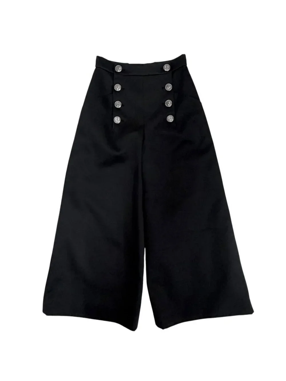 Chanel Cotton 100% CC Logo Anchor Button Wide Pants Black 34